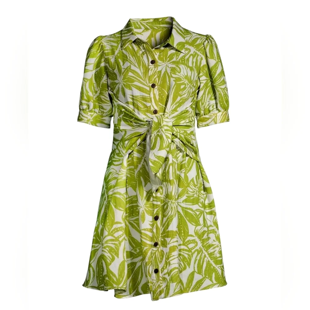 ASO Rachel Parcell Tropical Resortwear Womens Size Large Puff ‎ Tie Waist Dress